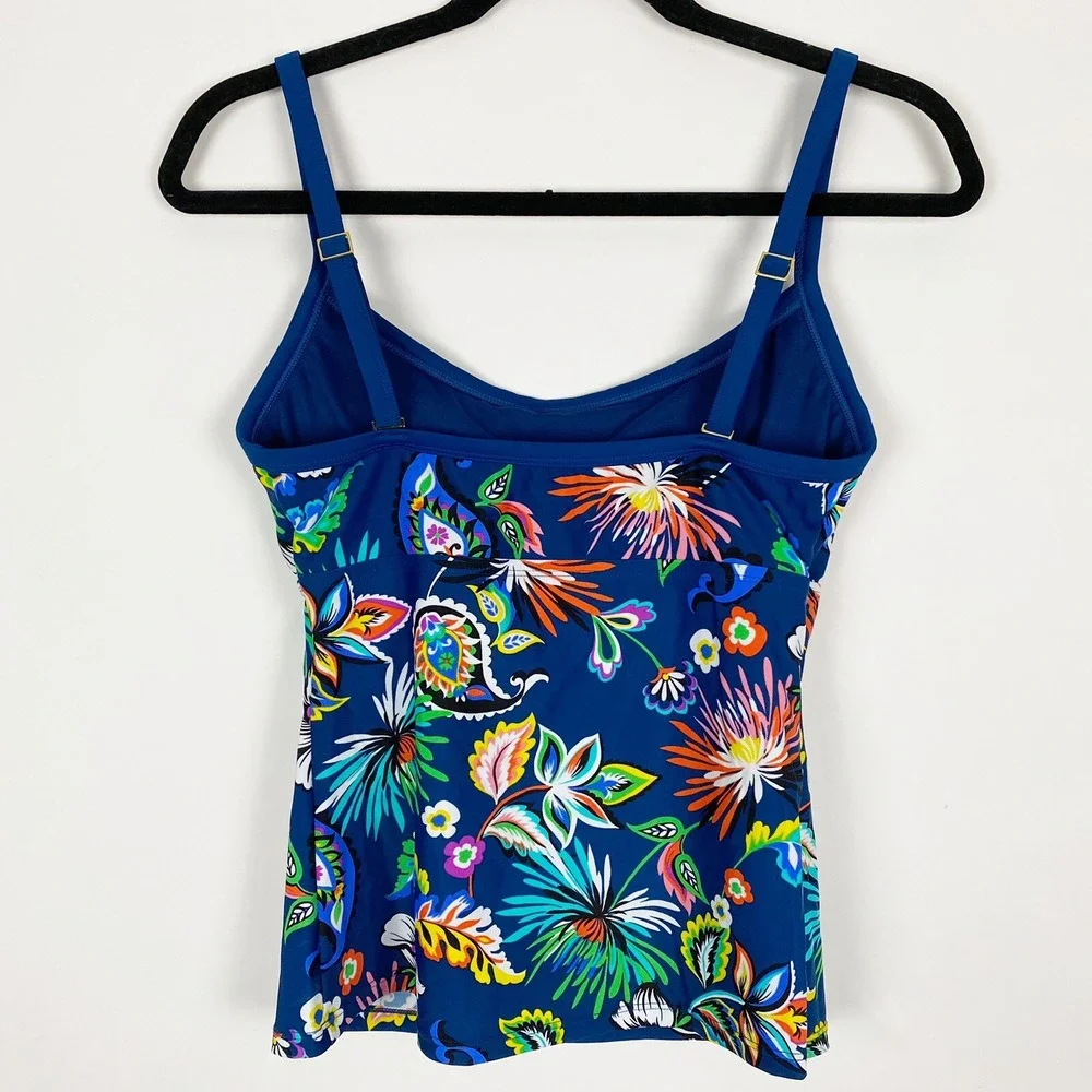 To The Bleu Floral Paisley Ruched Adjustable Strap Tankini Top Womens 6 Blue‎
